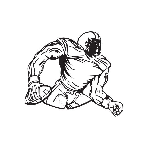 Football player wall decal, black line art running with helmet on