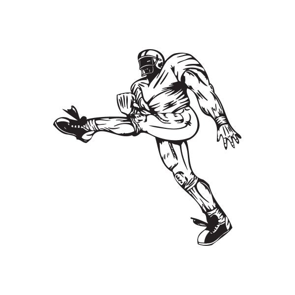 Football wall decal of a black outlined football player running with ball