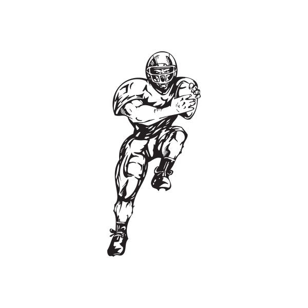 Football wall decal of a black-outlined football player running and holding a ball