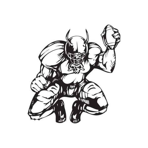 Football wall decal vinyl: black-and-white cartoon player holding football and skull design