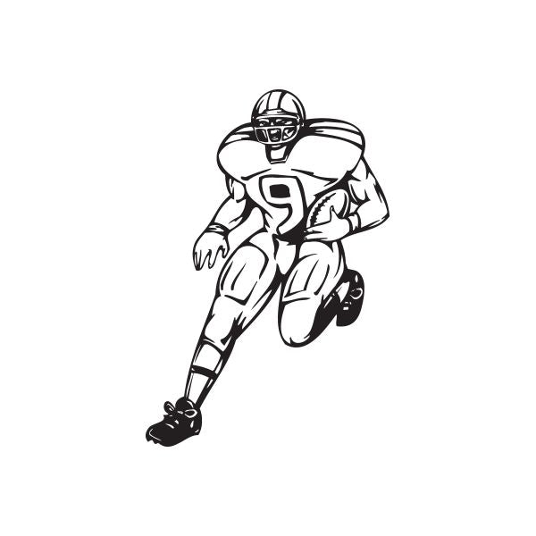 Football wall decal: black-outlined running football player