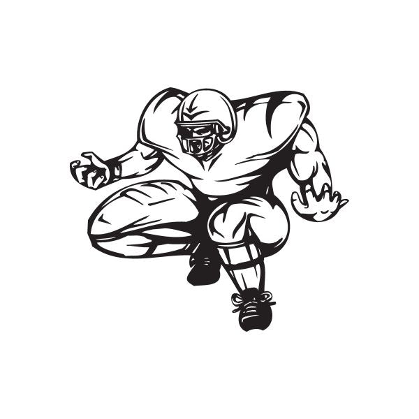 Football wall decal of a football player running, black and white vinyl silhouette