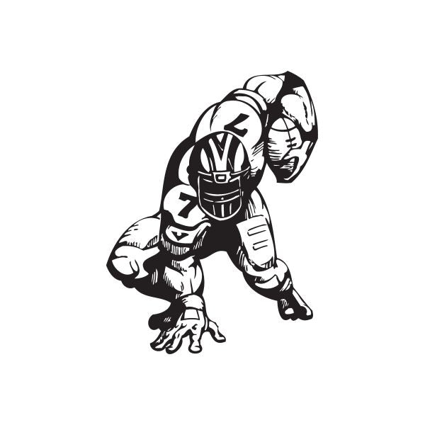 Football player wall decal in black-and-white cartoon style