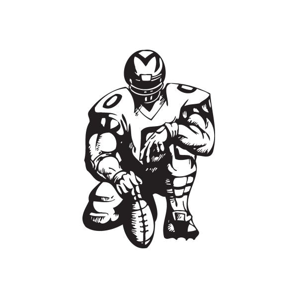 Football player wall decal, black outline vinyl sticker with helmeted quarterback figure
