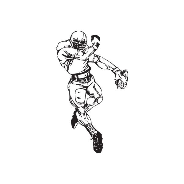 Football player wall decal, black and white vinyl sticker with running pose