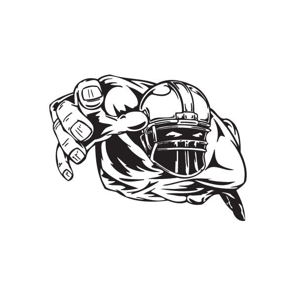Football wall decal: black outline running football player with helmet