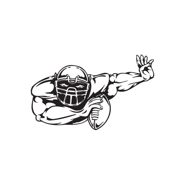 Football player wall decal, black helmeted player with arm raised and football