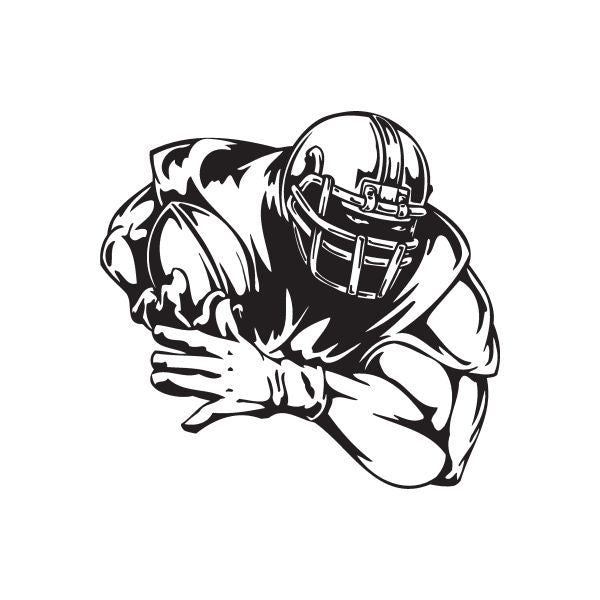 Football wall decal of a black-and-white helmeted football player running
