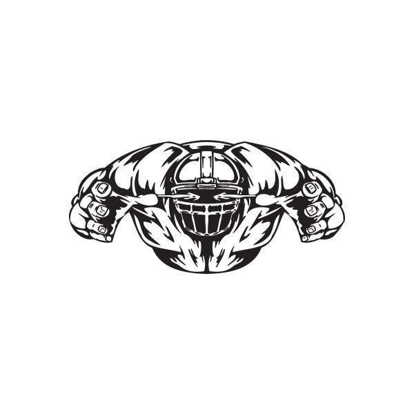 Football wall decal: black-and-white helmet with football motif and gloves