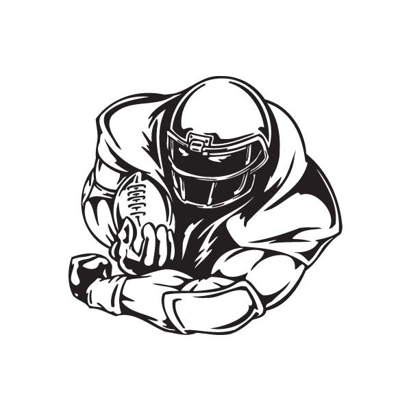 Football player wall decal, black and white stylized outline in helmet and uniform