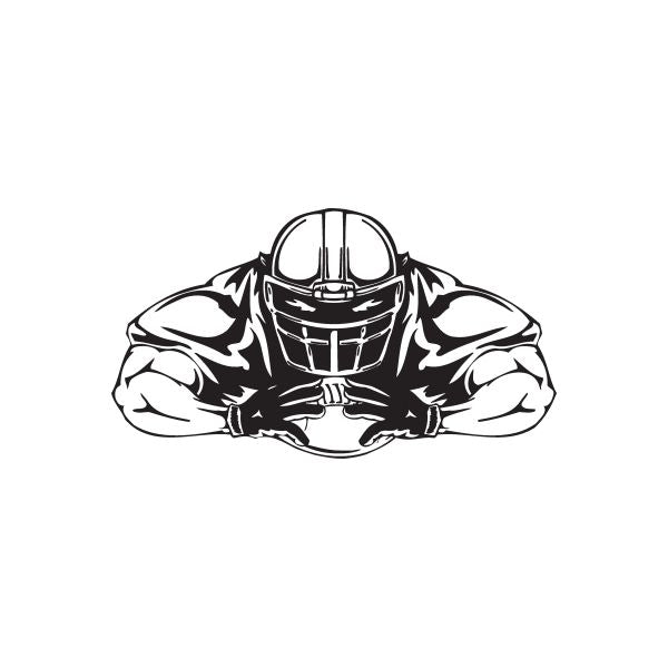 Football wall decal: black-and-white football player with helmet and outstretched arms