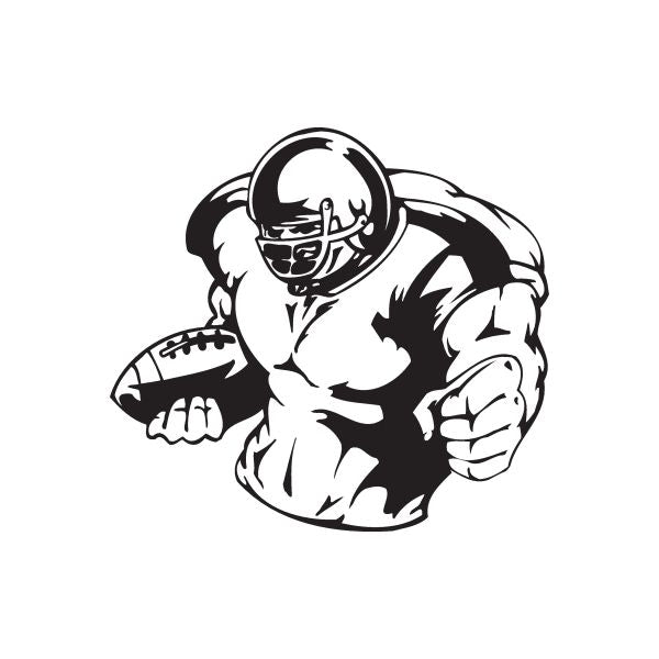 Football player wall decal, black and white helmet and action pose