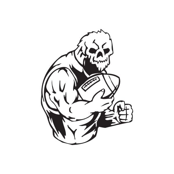 Football wall decal: black outline player holding a football and fist forward