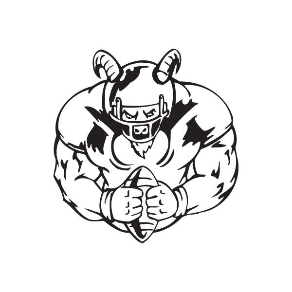 Football player wall decal, black and white character holding a football