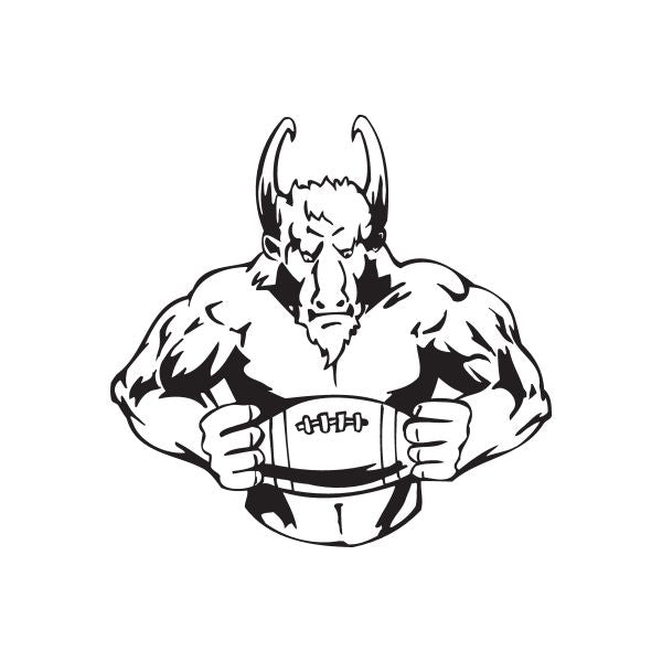 Football player wall decal, black-and-white vinyl silhouette holding football
