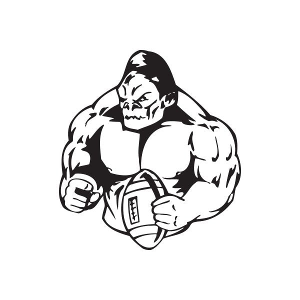 Football player wall vinyl decal, black and white muscular figure holding a football