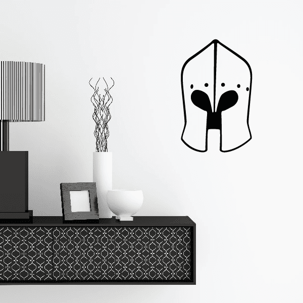 Black and white footman helmet decal with fleur-de-lis crest