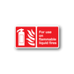 Red fire extinguisher instruction sticker with white border: 'For use on flammable liquid fires'
