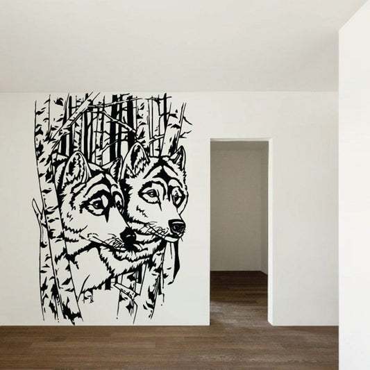 Image of Forest Peeking Wolf Heads Decal