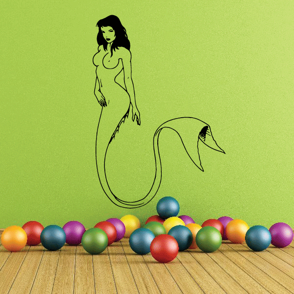 Mermaid tail decal with forked fin silhouette, black outline