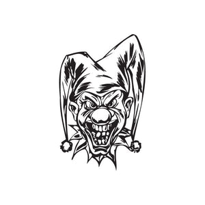 Forked hat jester head decal, black and white cartoon mask