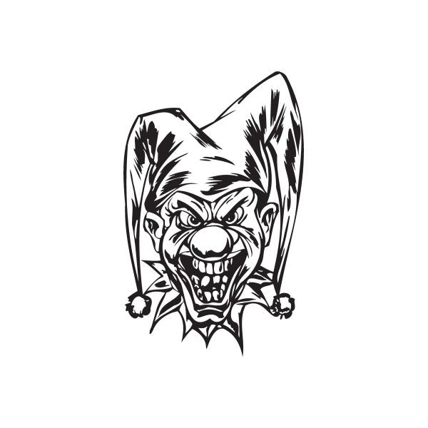 Forked hat jester head decal, black and white cartoon mask