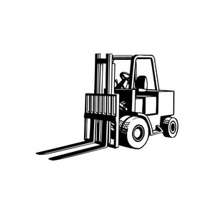 Forklift decal featuring a black outline forklift illustration