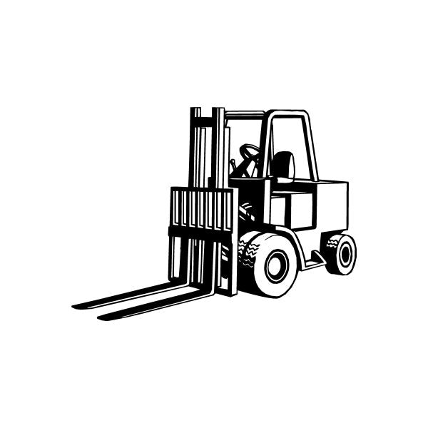 Forklift decal featuring a black outline forklift illustration