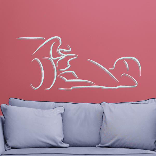 Formula One line-drawing car sticker, blue outline