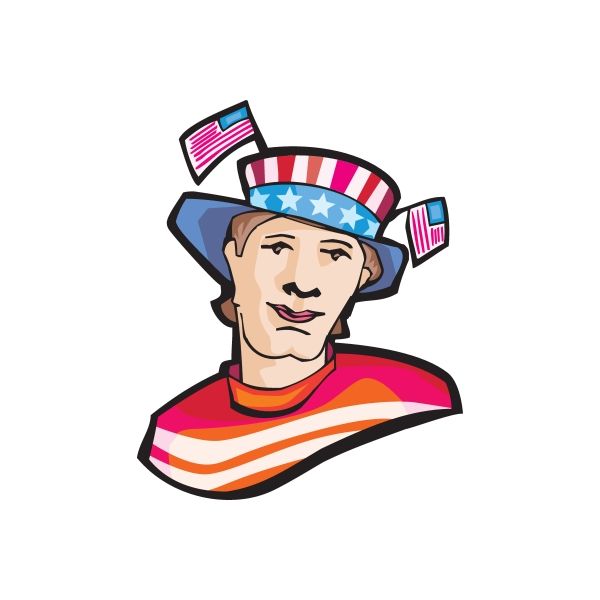 Image of Fourth of July Man with Flag Hat Sticker