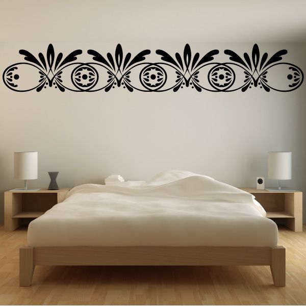 Frame floral wall decal with black ornamental border and circular motifs, vinyl sticker