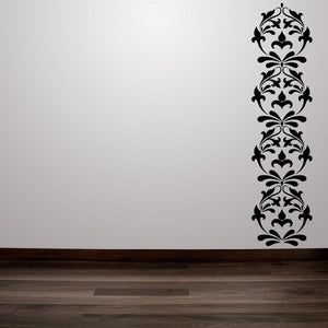 Floral frame wall decal, vertical black ornamental scrollwork with vines and leaves