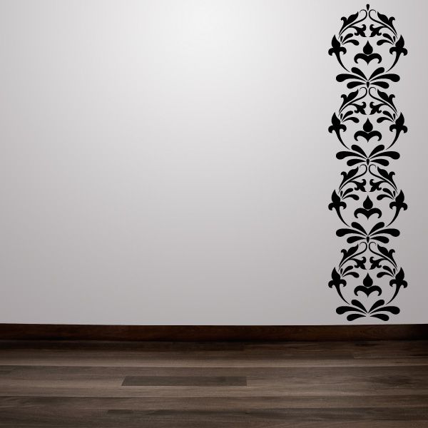 Floral frame wall decal, vertical black ornamental scrollwork with vines and leaves