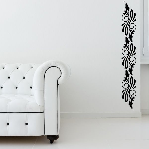 Ornamental floral wall decal, black scrollwork border