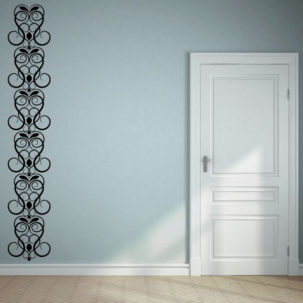 Floral frame wall decal with black circular scroll pattern, tall vertical design