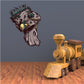 Frankenlizard head sticker with spiky hair and green glowing eye, fantasy character
