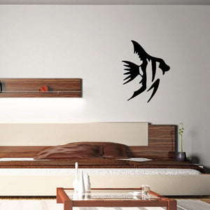 Frayed angel fish wall decal, black silhouette with fins and wings