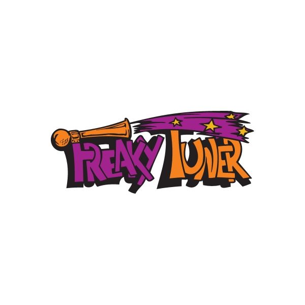 Graffiti horn sticker with 'FREAKY TUNER' text and purple stars