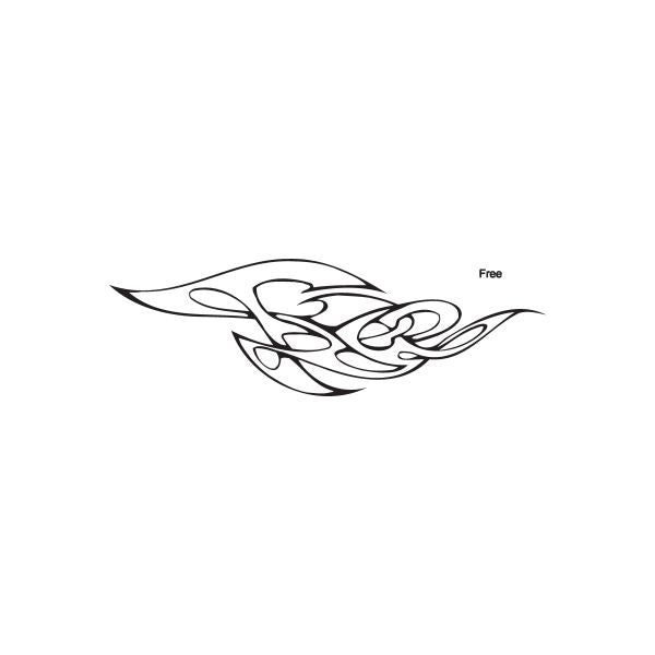 Graffiti decal with black tribal swirl lines and small 'Free' text