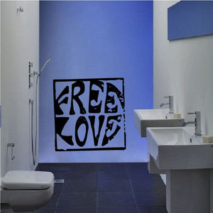 Free Love wall decal with black border and bold FREE LOVE lettering