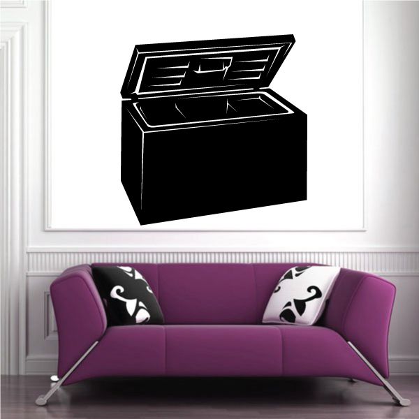 Freezer ice box wall decal with open black chest and white outline graphic