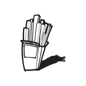 French fries in box decal, black line art fries with open carton