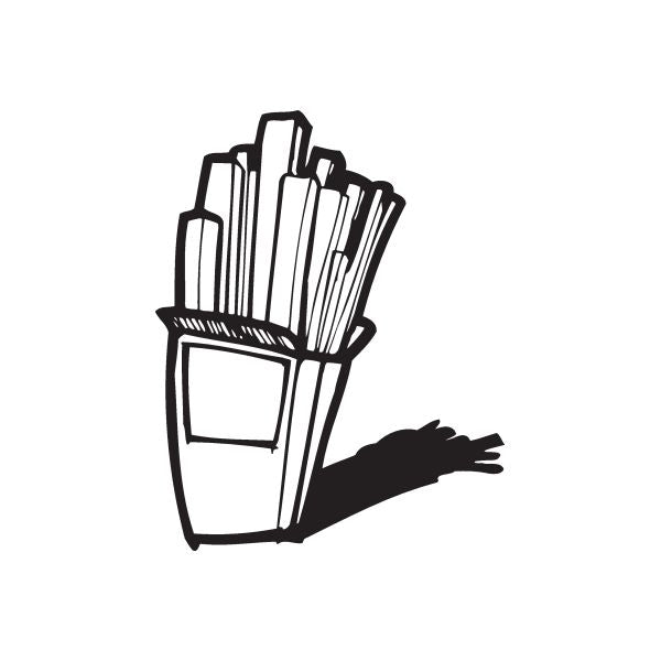 French fries in box decal, black line art fries with open carton