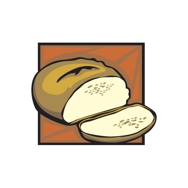 Fresh bread sticker showing a loaf and two slices illustration