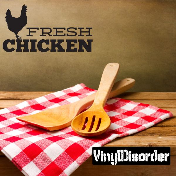 Fresh chicken decal with chicken silhouette and stacked “FRESH CHICKEN” lettering