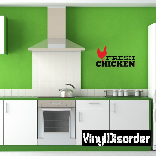 Fresh Chicken wall decal: red rooster and 'FRESH CHICKEN' text