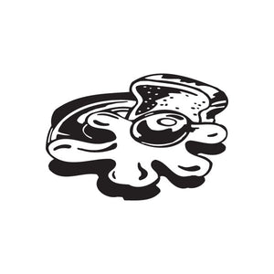 Fried egg decal sticker with black-and-white cartoon egg face design