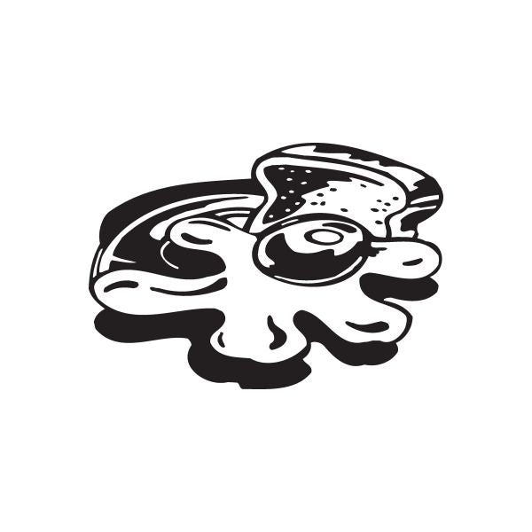 Fried egg decal sticker with black-and-white cartoon egg face design