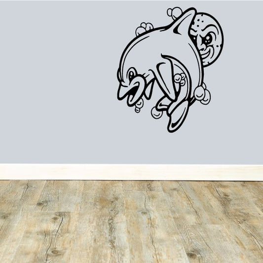 Image of Friendly Dolphin and Moon Kids Decal