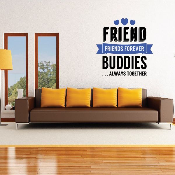 Friends Forever wall decal with FRIEND BUDDIES text and two blue hearts